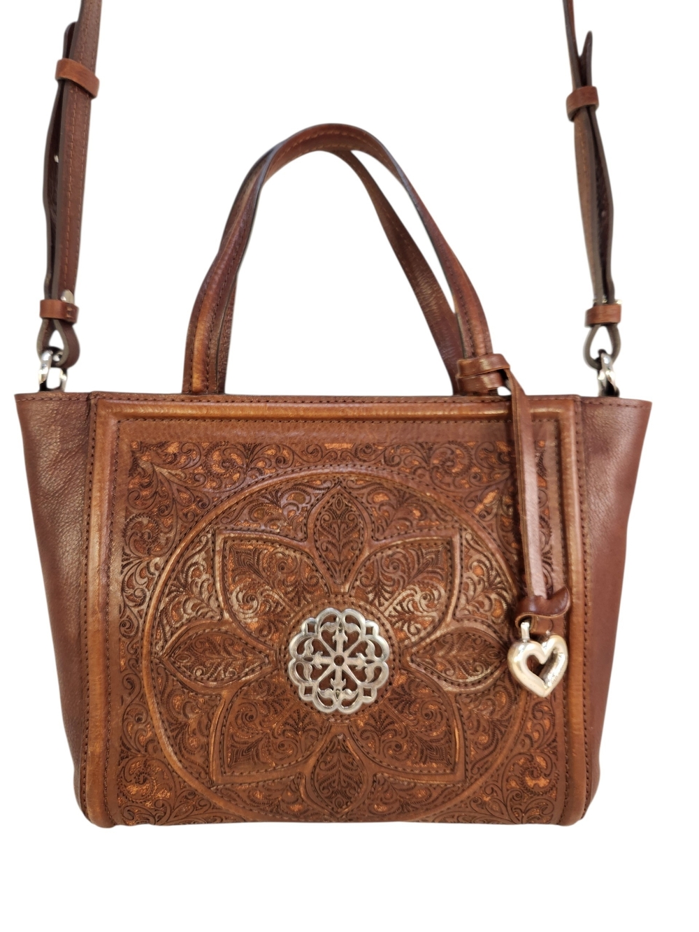 NEW FERRARA BY BRIGHTON MEDALLION BROWN PURSE SATCHEL BROWN LEATHER BAG